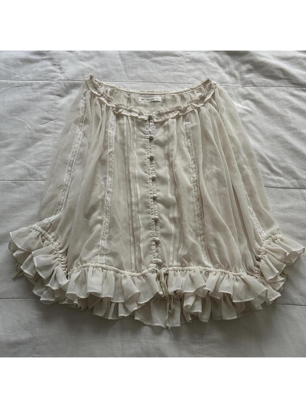 Be Radiance Ivory Lace Ruffle Chiffon Blouse Bell Sleeve Medium Japan